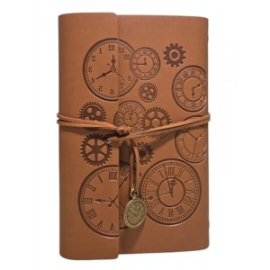 Vintage Baskılı Deri Kapaklı Günlük Defter, Hediyelik Tasarım