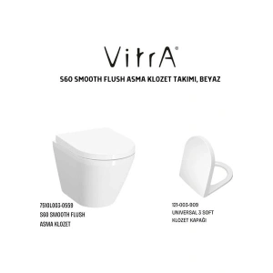 VitrA S60 Smooth Flush Asma Klozet 7510L003-0090, Vitra Universal 2 Soft Klozet Kapağı 121-003-909