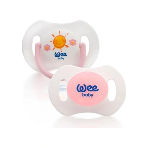 Wee Baby 2li Gece Gündüz Damaklı Silikon Emzik 0-6 Ay (Saklama Kabı Hediyeli) Pembe