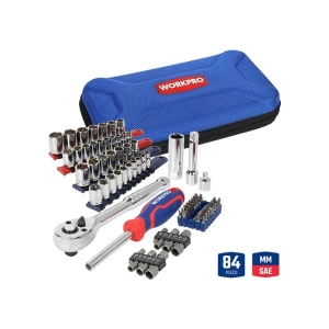 Workpro WP209006 84 Parça 3/8’’ 1/4’’ Cr-V Metrik/inç Profesyonel Lokma ve Bits Uç Takımı