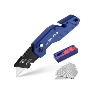 Workpro WP211008 Profesyonel Katlanır Çok Amaçlı Rötuş Maket Bıçağı + 10 Adet Yedek Bıçak