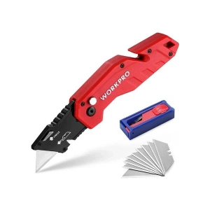 Workpro WP211018 Profesyonel Katlanır Çok Amaçlı Rötuş Maket Bıçağı + 10 Adet Yedek Bıçak
