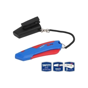 Workpro WP213010 Kemer Askı Kancalı Otomatik Geri Çekilebilir Mandallı Rötuş Maket Bıçağı + 3 Adet Yedek Bıçak