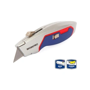 Workpro WP213011 Ağır Hizmet Alüminyum Gövde Geri Çekilebilir Rötuş Maket Bıçağı + 3 Adet Yedek Bıçak