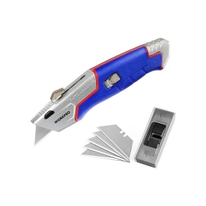 Workpro WP213012 Ağır Hizmet Alüminyum Gövde Geri Çekilebilir Rötuş Maket Bıçağı + 4 Adet Yedek Bıçak