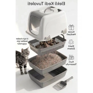XL Boy Elekli Kedi Tuvaleti, 50x37,5x40 cm, Kum Küreği Hediyeli