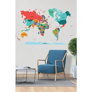 Yapışkansız şeffaf renkli dünya haritası, elektrostatik akıllı kağıt