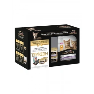 Yavru kediler için tavuk etli kuru mama, 1.5 kg + yaş mama seti