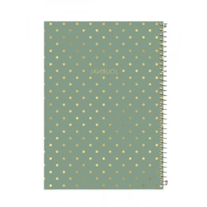 Yeşil Puantiyeli Çizgili Defter, 17x24 cm