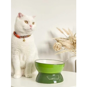 Yeşil Renkli Seramik Mama ve Su Kabı, Kedi ve Köpekler İçin