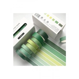 Yeşil Temalı 7 Renkli Washi Bant, Sticky Note Seti
