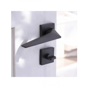 Yıldız WC - Banyo Siyah Kapı Kolu, Kare Rozetli Kilitlenebilir Takım