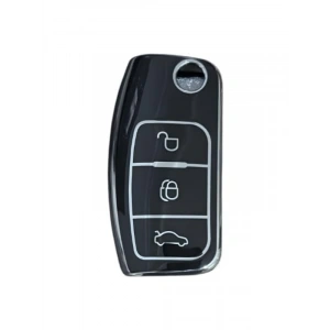 Yüksek Kaliteli 3 Butonlu Anahtar Kılıfı - Siyah/Gümüş