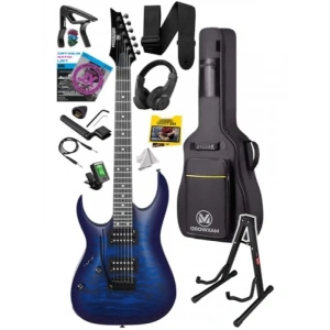 Yüksek Kaliteli Elektro Gitar - Blue Rosewood Klavye HH