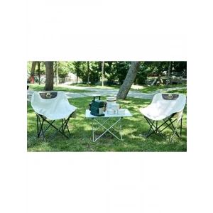 Yüksek Kapasiteli Katlanır Kamp Sandalyesi (Krem)