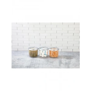 Yuvarlak Lüks Saklama Kabı, Krom Kapak, 3 Adet x 400 ml