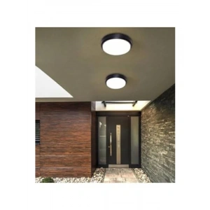 Yuvarlak Siyah Banyo Tavan Lambası - 20W Beyaz LED Işık