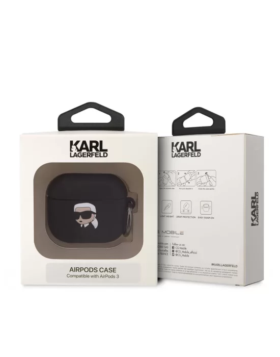 Apple Airpods 3. Nesil Kılıf Karl Lagerfeld Orjinal Lisanslı Karl 3D Silikon Kapak