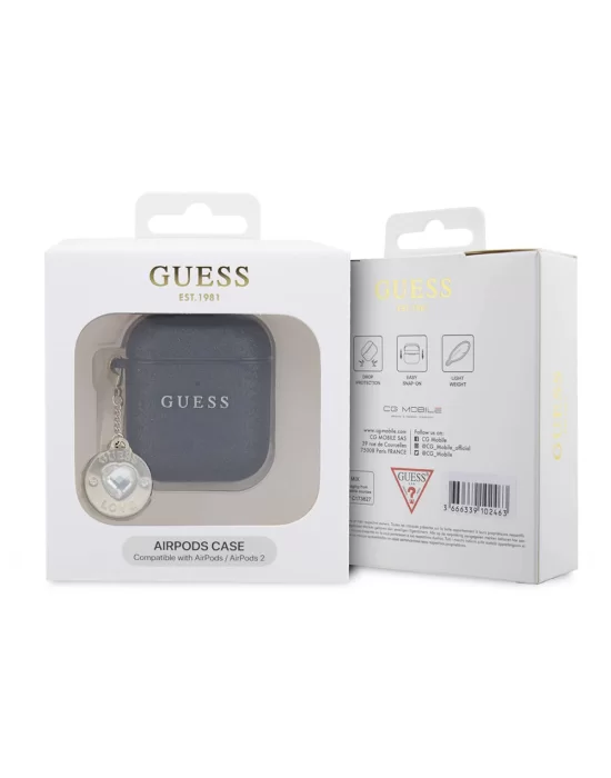 Apple Airpods Kılıf Guess Orjinal Lisanslı Glitter Elmas Kalp Süs Zincirli Kapak