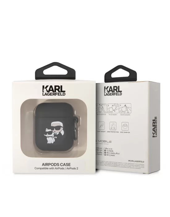 Apple Airpods Kılıf Karl Lagerfeld Orjinal Lisanslı Karl & Choupette 3D Silikon Kapak