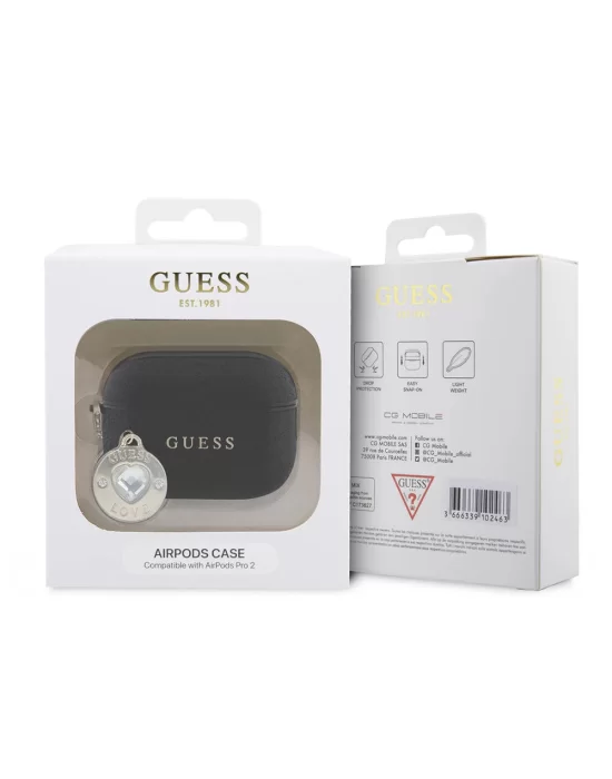 Apple Airpods Pro 2 Kılıf Guess Orjinal Lisanslı Glitter Elmas Kalp Süs Zincirli Kapak