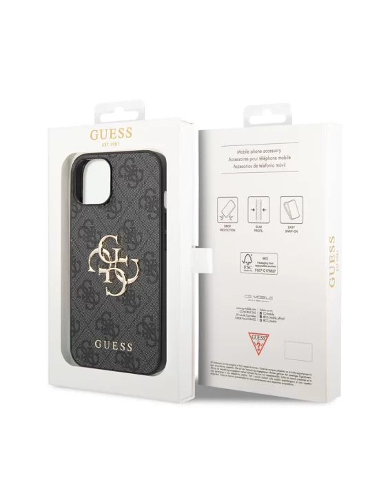 Apple iPhone 14 Kılıf Guess PU Deri Büyük Metal Logo Dizaynlı Kapak