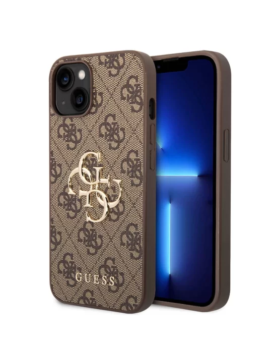 Apple iPhone 14 Kılıf Guess PU Deri Büyük Metal Logo Dizaynlı Kapak