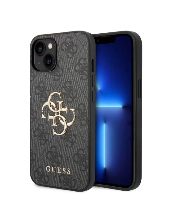 Apple iPhone 14 Kılıf Guess PU Deri Büyük Metal Logo Dizaynlı Kapak