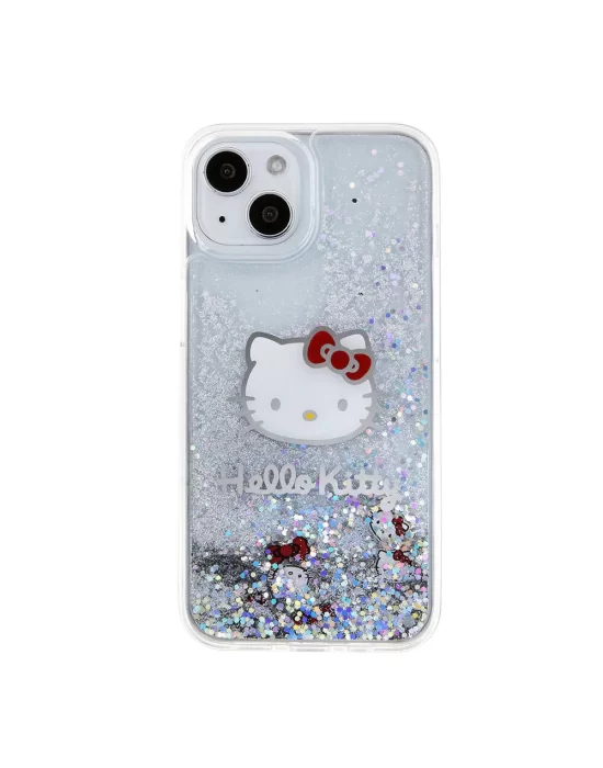 Apple iPhone 15 Kılıf Hello Kitty Orjinal Lisanslı İkonik Sıvılı Glitter Kapak