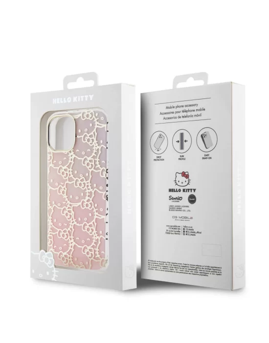 Apple iPhone 15 Kılıf Hello Kitty Orjinal Lisanslı Renk Geçişli Elektroplating Kaplama Kitty Head Desenli Kapak