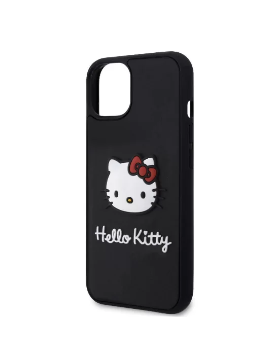 Apple iPhone 15 Kılıf Hello Kitty Orjinal Lisanslı Yazı ve İkonik Logolu 3D Rubber Kitty Head Kapak