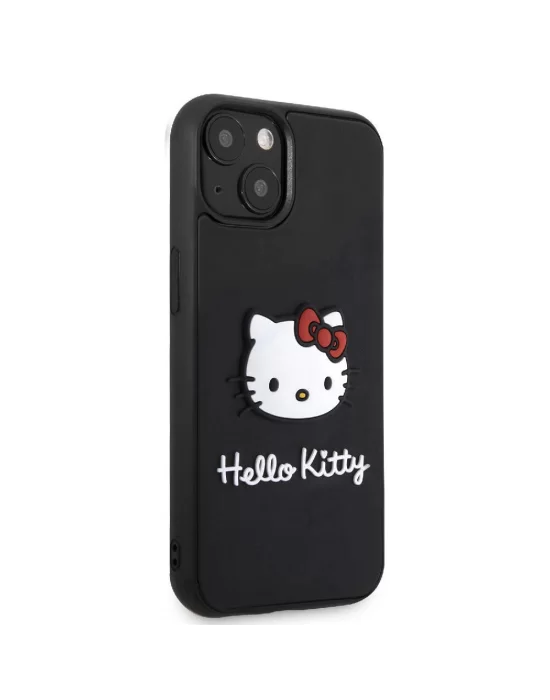 Apple iPhone 15 Kılıf Hello Kitty Orjinal Lisanslı Yazı ve İkonik Logolu 3D Rubber Kitty Head Kapak