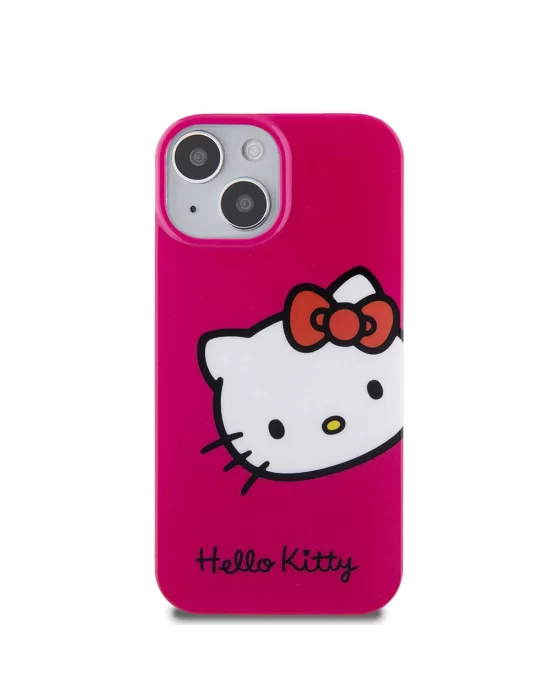 Apple iPhone 15 Kılıf Hello Kitty Orjinal Lisanslı Yazı ve İkonik Logolu Kitty Head Kapak