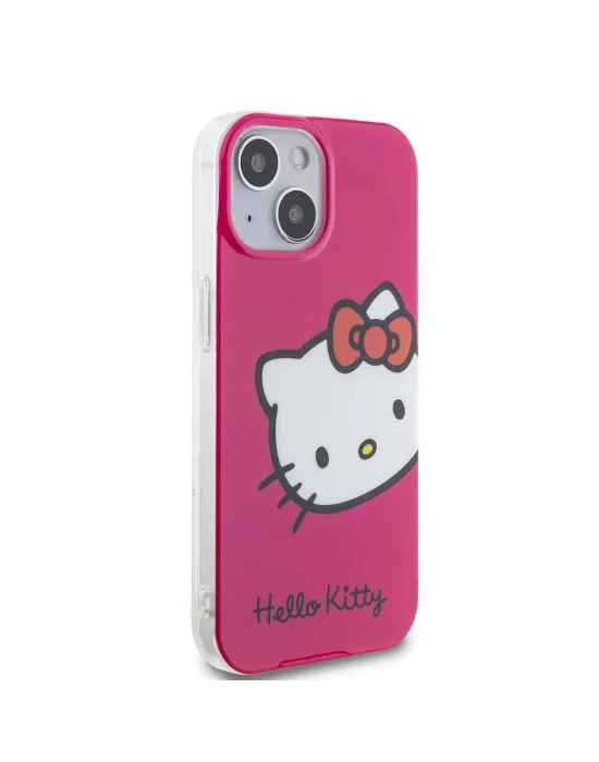 Apple iPhone 15 Kılıf Hello Kitty Orjinal Lisanslı Yazı ve İkonik Logolu Kitty Head Kapak