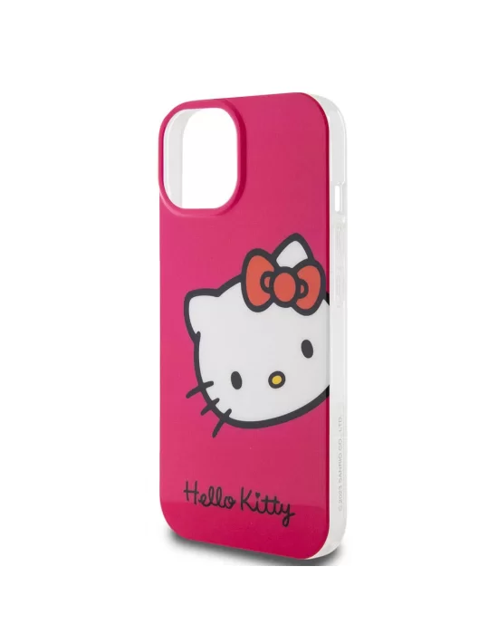 Apple iPhone 15 Kılıf Hello Kitty Orjinal Lisanslı Yazı ve İkonik Logolu Kitty Head Kapak