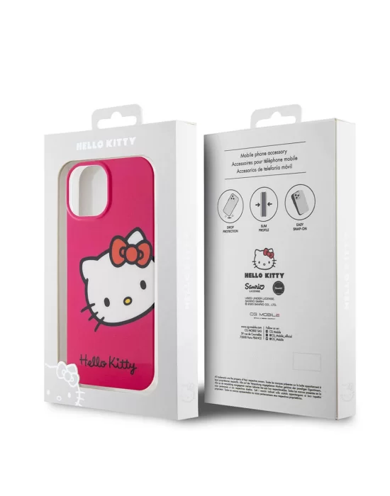 Apple iPhone 15 Kılıf Hello Kitty Orjinal Lisanslı Yazı ve İkonik Logolu Kitty Head Kapak