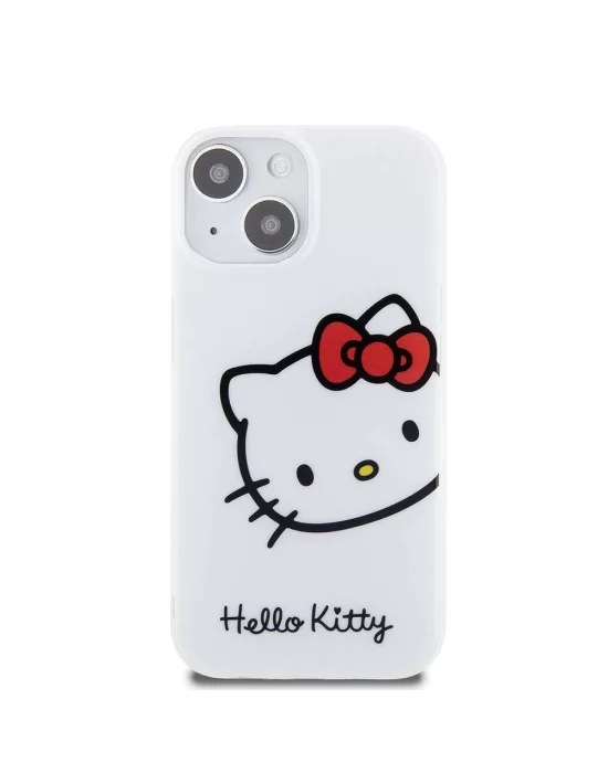 Apple iPhone 15 Kılıf Hello Kitty Orjinal Lisanslı Yazı ve İkonik Logolu Kitty Head Kapak