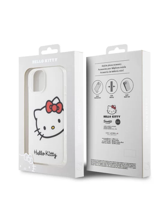 Apple iPhone 15 Kılıf Hello Kitty Orjinal Lisanslı Yazı ve İkonik Logolu Kitty Head Kapak