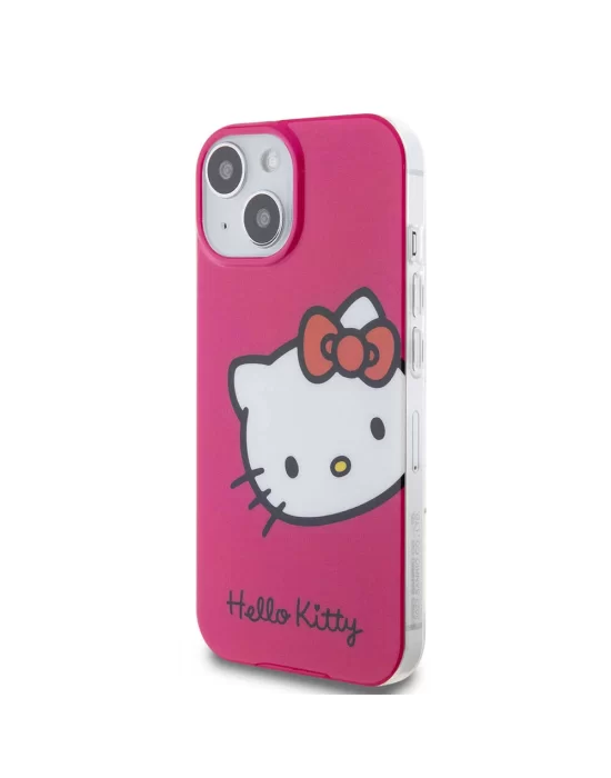 Apple iPhone 15 Kılıf Hello Kitty Orjinal Lisanslı Yazı ve İkonik Logolu Kitty Head Kapak