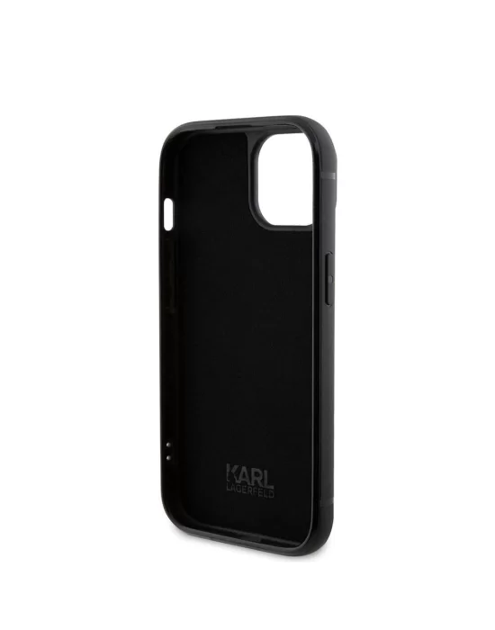 Apple iPhone 15 Kılıf Karl Lagerfeld Taşlı Metal Logo Orjinal Lisanslı Kapak