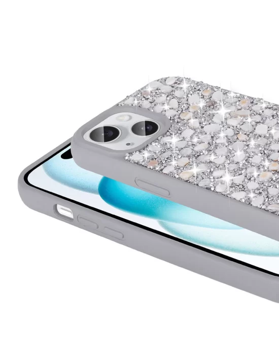 Apple iPhone 15 Kılıf Parlak Taşlı Tasarım Zore Linea Diamond Kapak