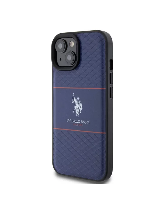 Apple iPhone 15 Kılıf U.S. Polo Assn. Orjinal Lisanslı Deri Şeritli Logo Dizayn Kapak