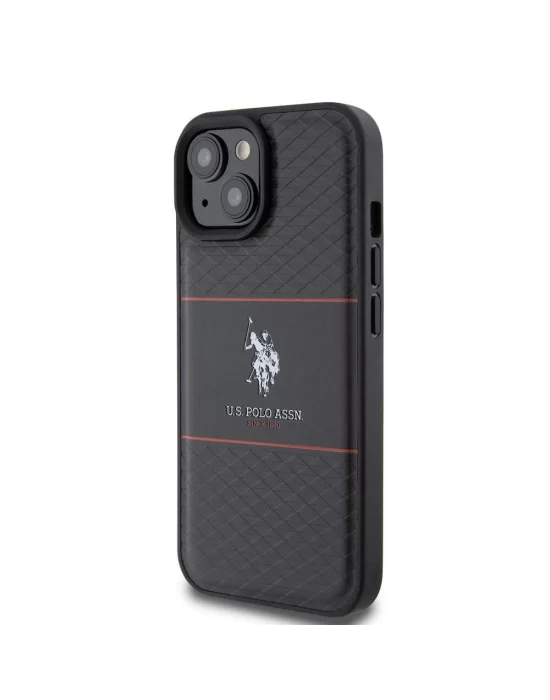 Apple iPhone 15 Kılıf U.S. Polo Assn. Orjinal Lisanslı Deri Şeritli Logo Dizayn Kapak