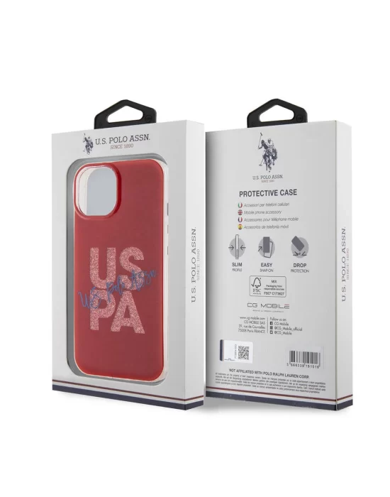 Apple iPhone 15 Kılıf U.S. Polo Assn. Orjinal Lisanslı Simli Parlak Alfabe Tasarım Kapak