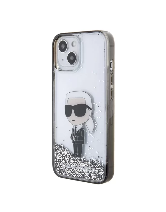 Apple iPhone 15 Plus Kılıf Karl Lagerfeld İkonik Sıvılı Glitter Orjinal Lisanslı Kapak