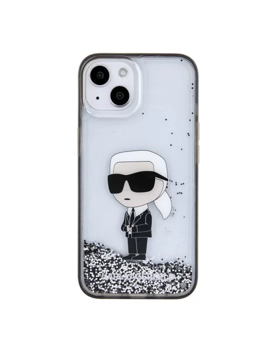 Apple iPhone 15 Plus Kılıf Karl Lagerfeld İkonik Sıvılı Glitter Orjinal Lisanslı Kapak