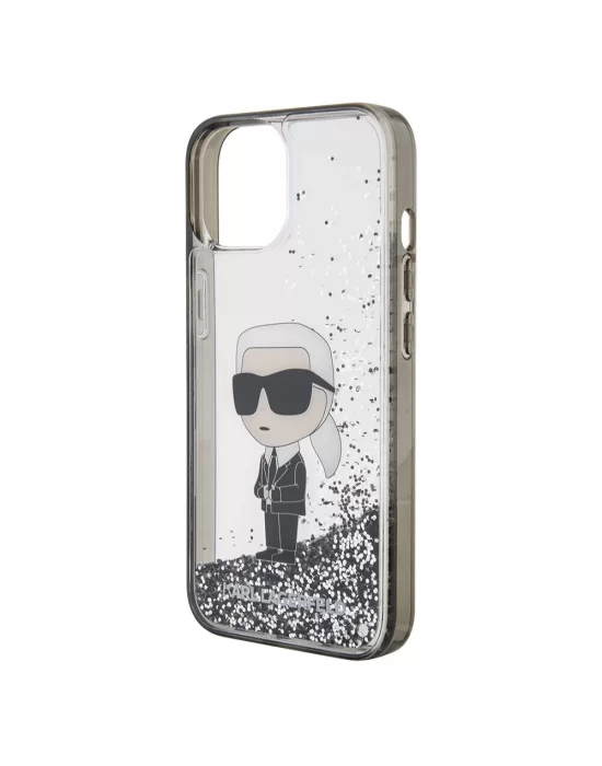 Apple iPhone 15 Plus Kılıf Karl Lagerfeld İkonik Sıvılı Glitter Orjinal Lisanslı Kapak