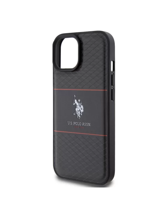 Apple iPhone 15 Plus Kılıf U.S. Polo Assn. Orjinal Lisanslı Deri Şeritli Logo Dizayn Kapak