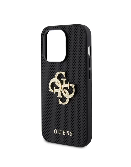 Apple iPhone 15 Pro Kılıf Guess Orjinal Lisanslı Delikli Yazı ve 4G Glitter Büyük Metal Logolu Kapak