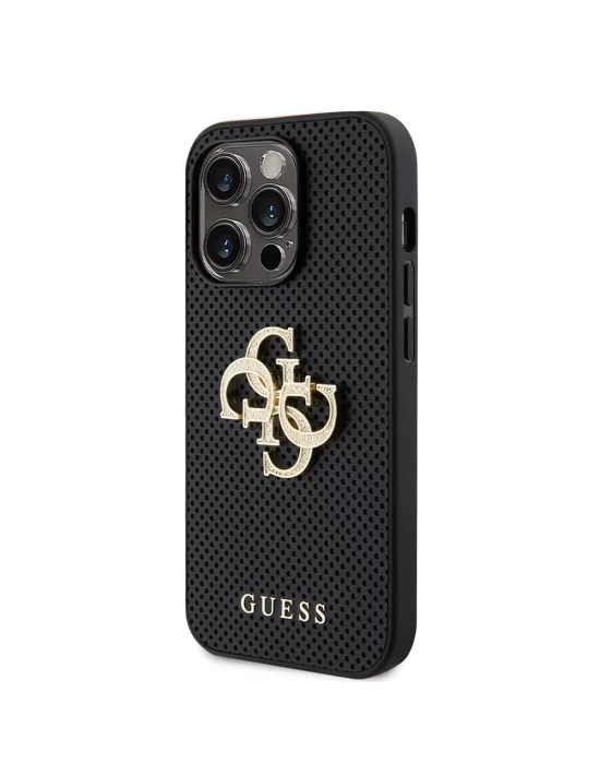 Apple iPhone 15 Pro Kılıf Guess Orjinal Lisanslı Delikli Yazı ve 4G Glitter Büyük Metal Logolu Kapak